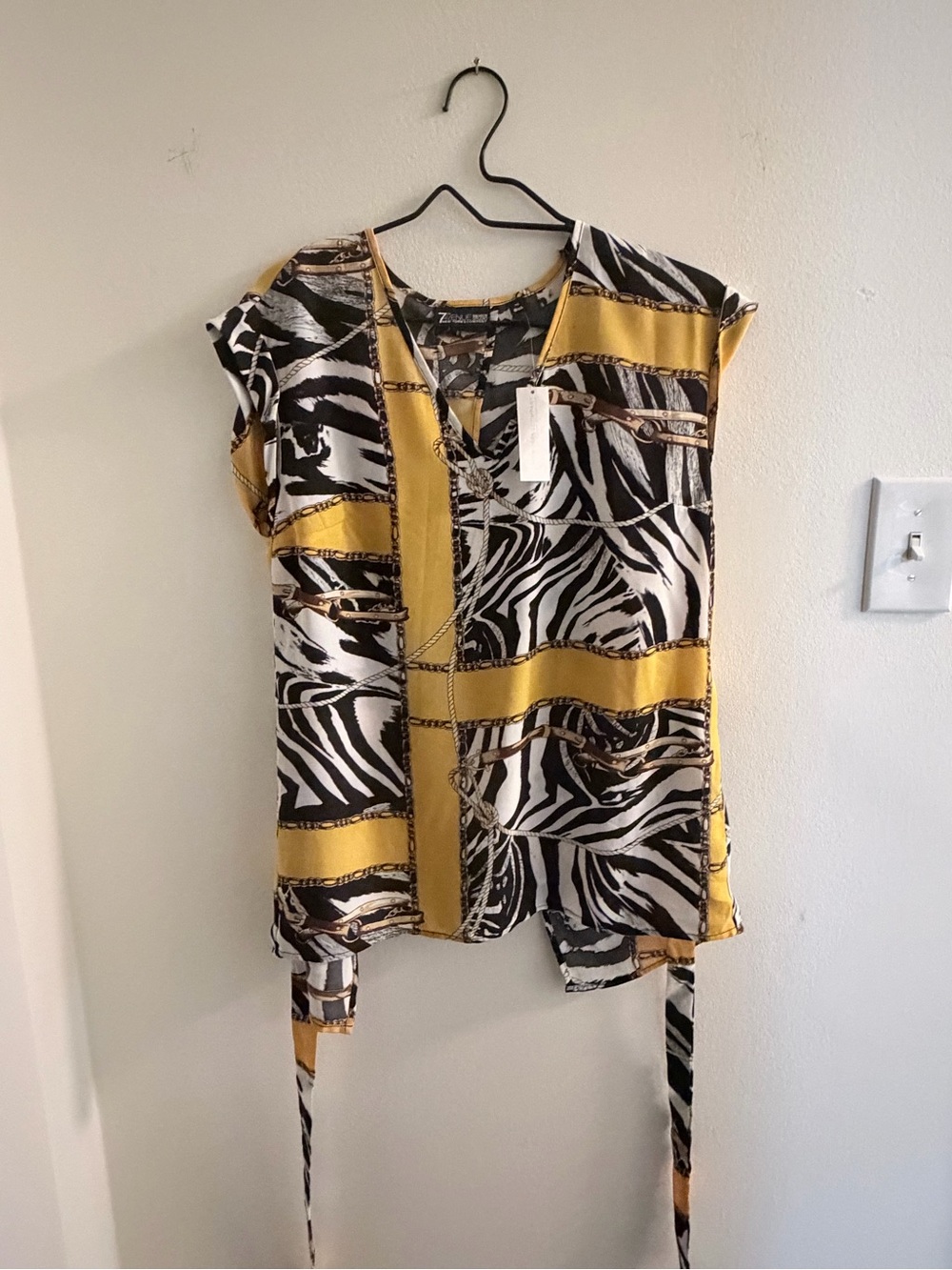 New York & Company 7th Avenue Zebra Chain Print Tie Front Blouse